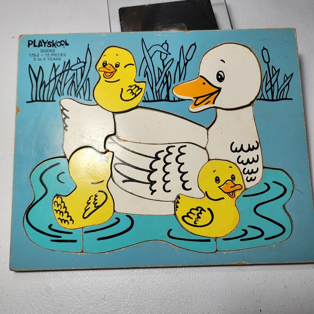 Vintage Playskool Ducks Wooden Inlay Puzzle 175-2 12 Pieces Kids Toy